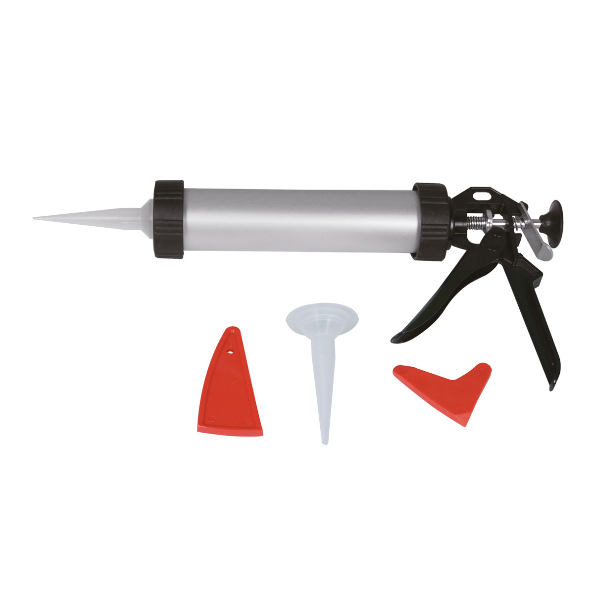 Basic Auspresspistole Aluminium mit Tüllen und Fugenglätter