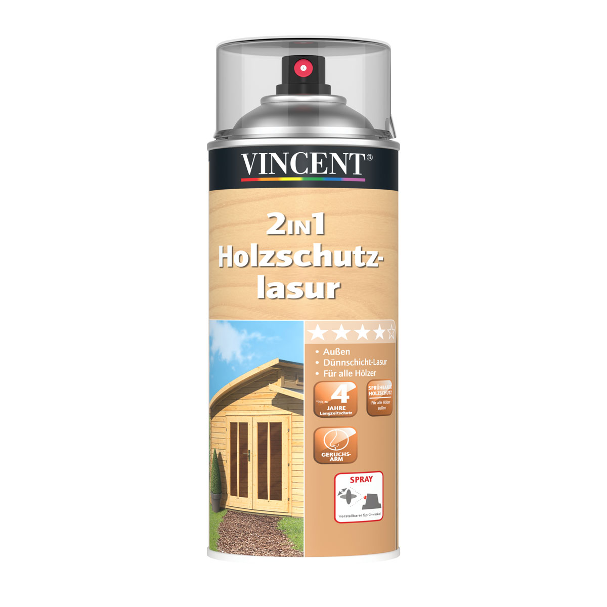 Vincent 2in1 Holzschutzlasur Spray natur 500 ml Bild 1