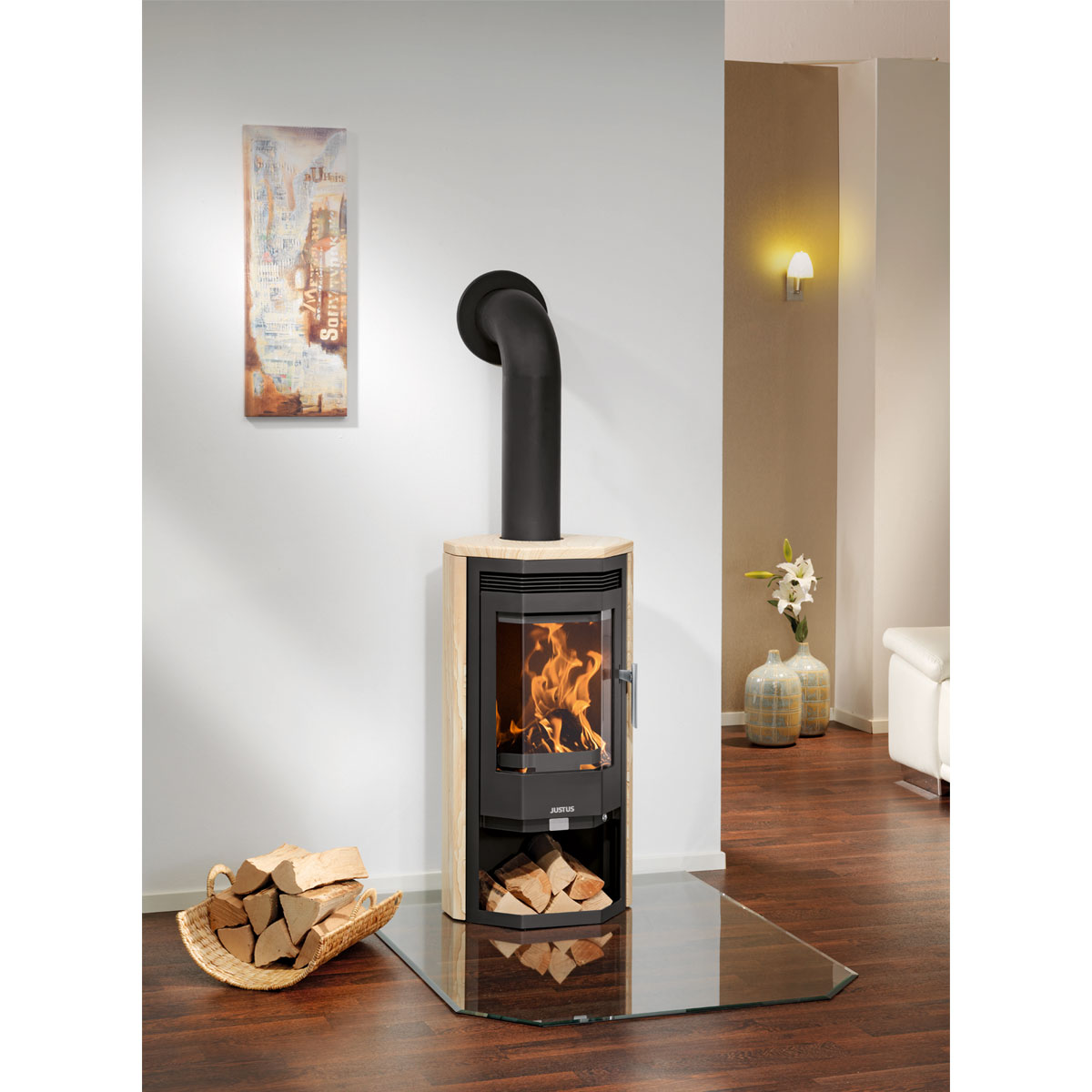 Kaminofen Usedom 5 D Stahl SchwarzSandstein Bild 2