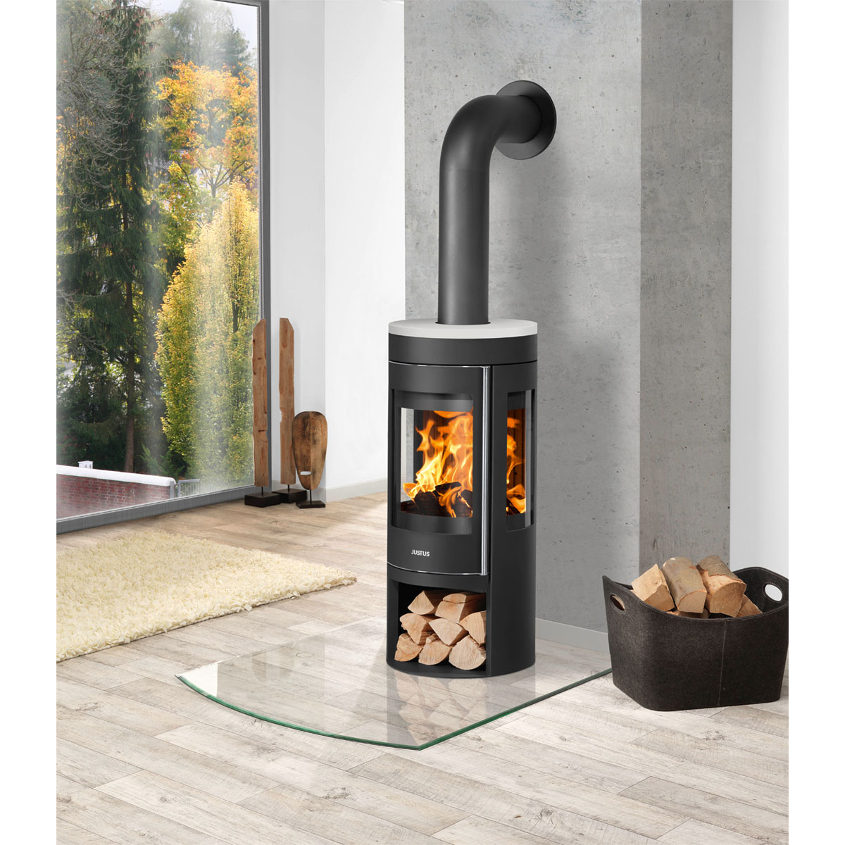 Kaminofen Mino Trios 2.0 Stahl Schwarzmit Abdeckplatte Seidenweiss Bild 2