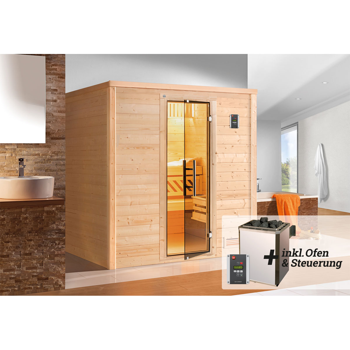 Weka  Premium Massivholz-Sauna Bergen Größe 1 Sparset 7,5 kW OS Bild 2
