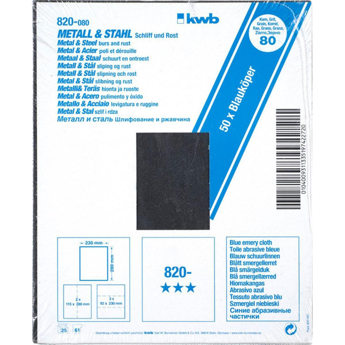 kwb  Schleifgewebe Metall und Stahl Blauköper 230 x 280 mm K80 Bild 2