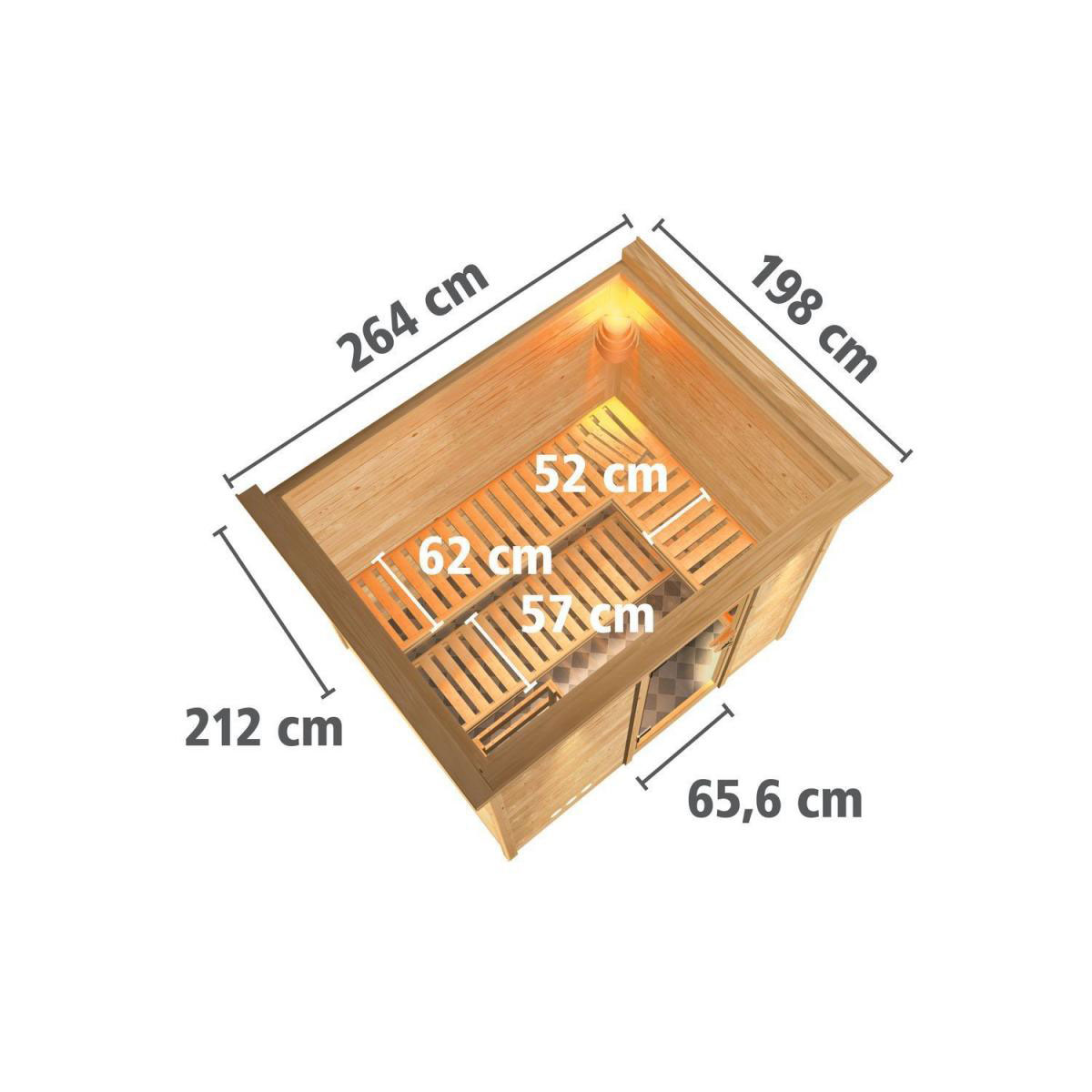 Karibu Sauna Sonara Fronteinstieg 9 kW integr Strg Tür graphit mit Kranz Bild 3