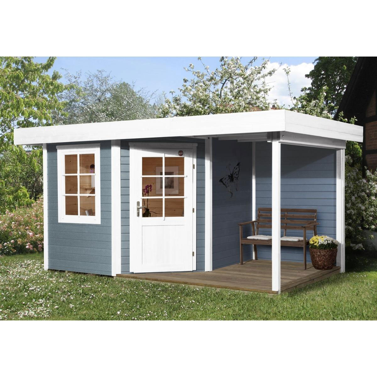 Weka Designhaus 213 A mit Anbau 150 cm 5-Eck 501 x 338 x 237 cm grau