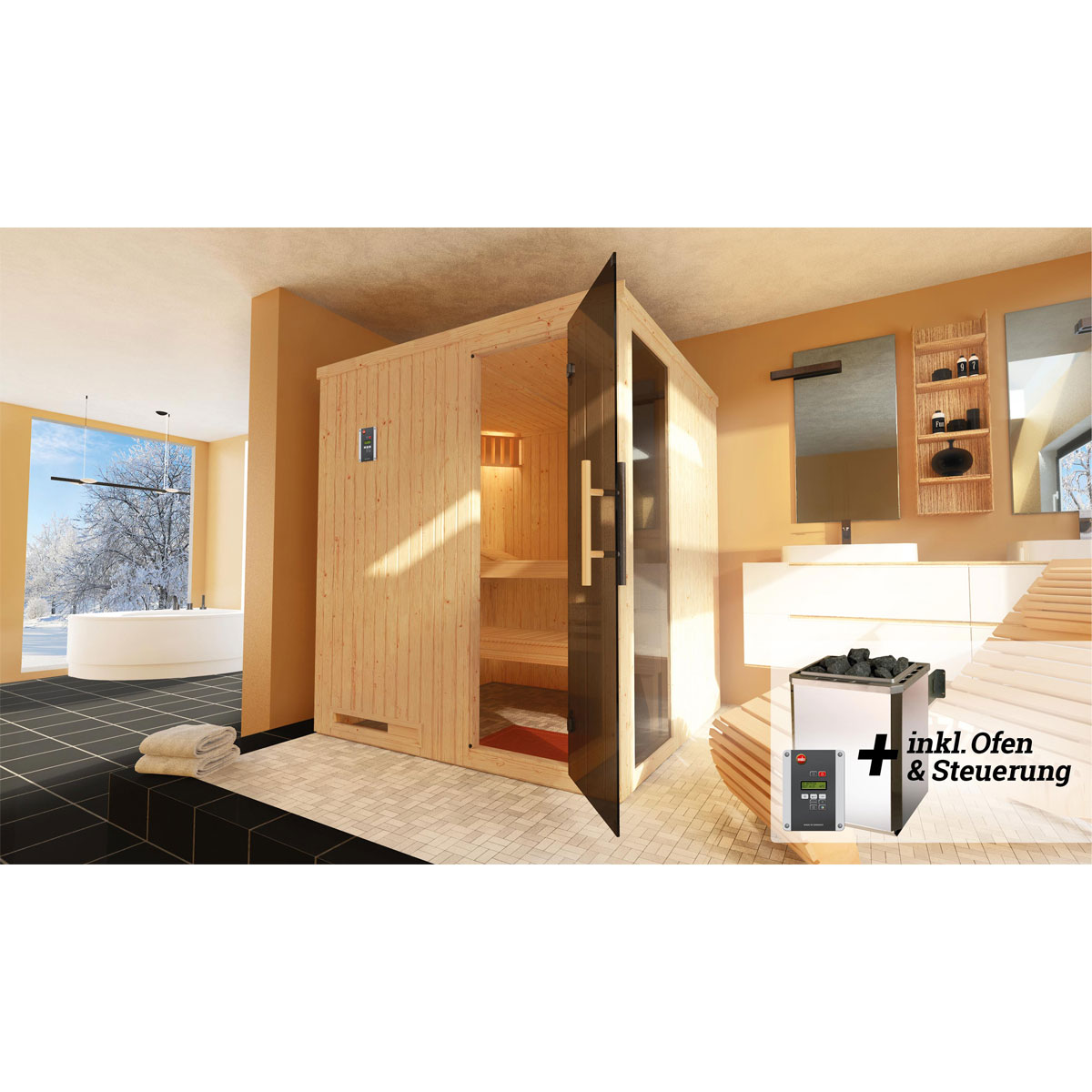 Weka  Elementsauna Halmstad Größe 2 Sparset 7,5 kW OS Massivholztuer Bild 2