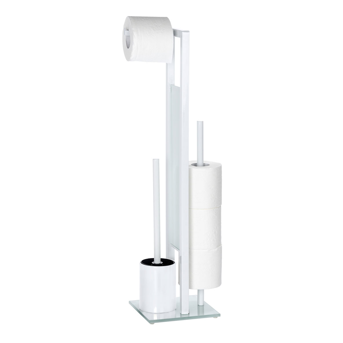 Wenko Stand WC-Garnitur Rivalta Weiß integrierter Toilettenpapierhalter und WC-Bürstenhalter