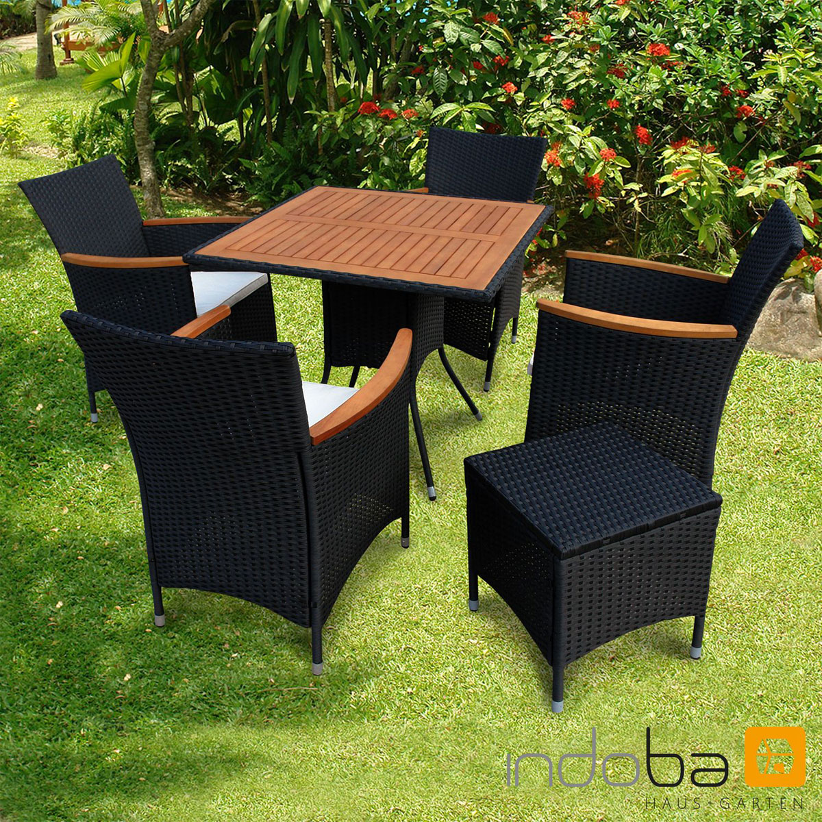 Indoba Gartenmöbel Set Valencia 6teilig Polyrattan schwarz