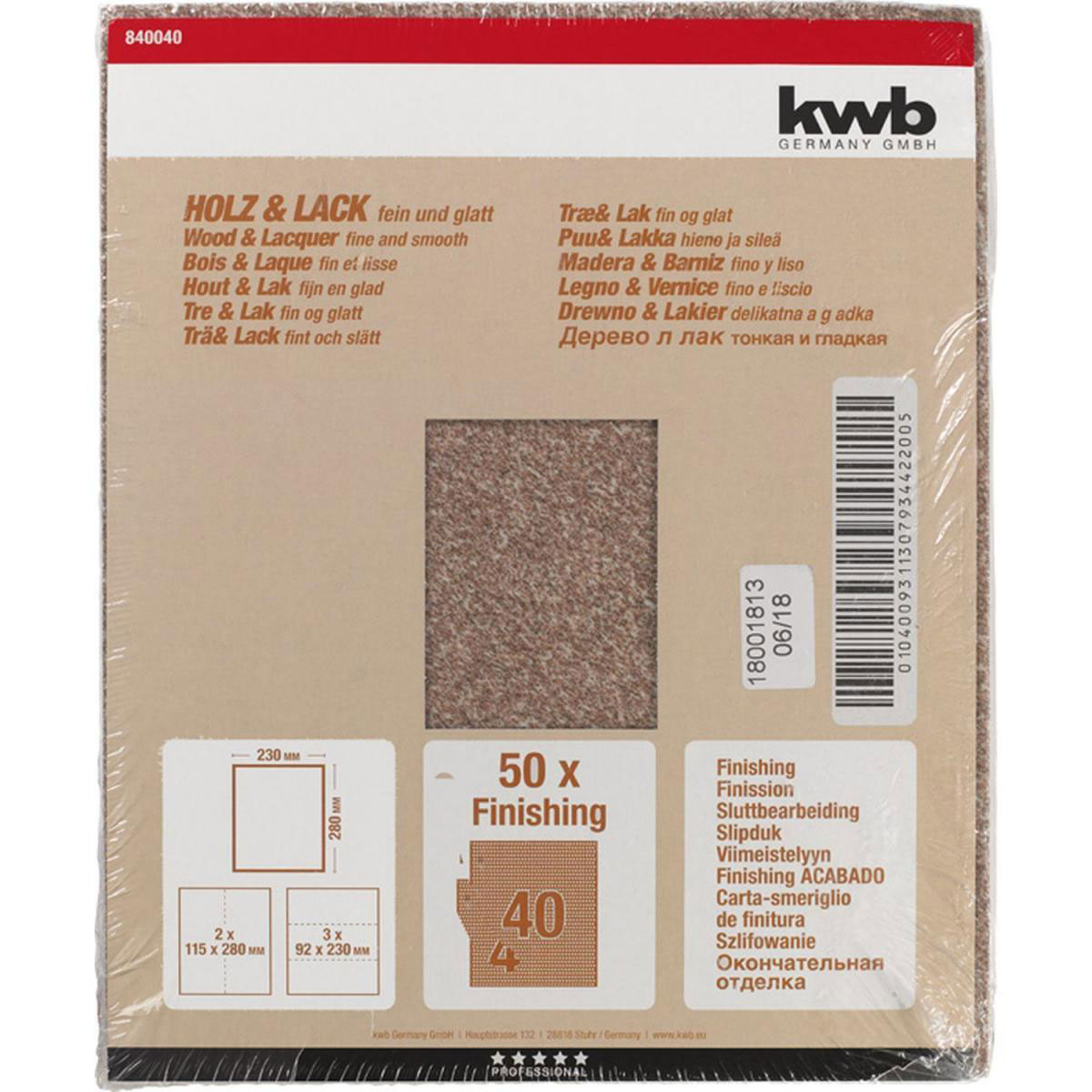 kwb  Schleifpapier Holz und Lack Finishing 230 x 280 mm K40 Bild 2