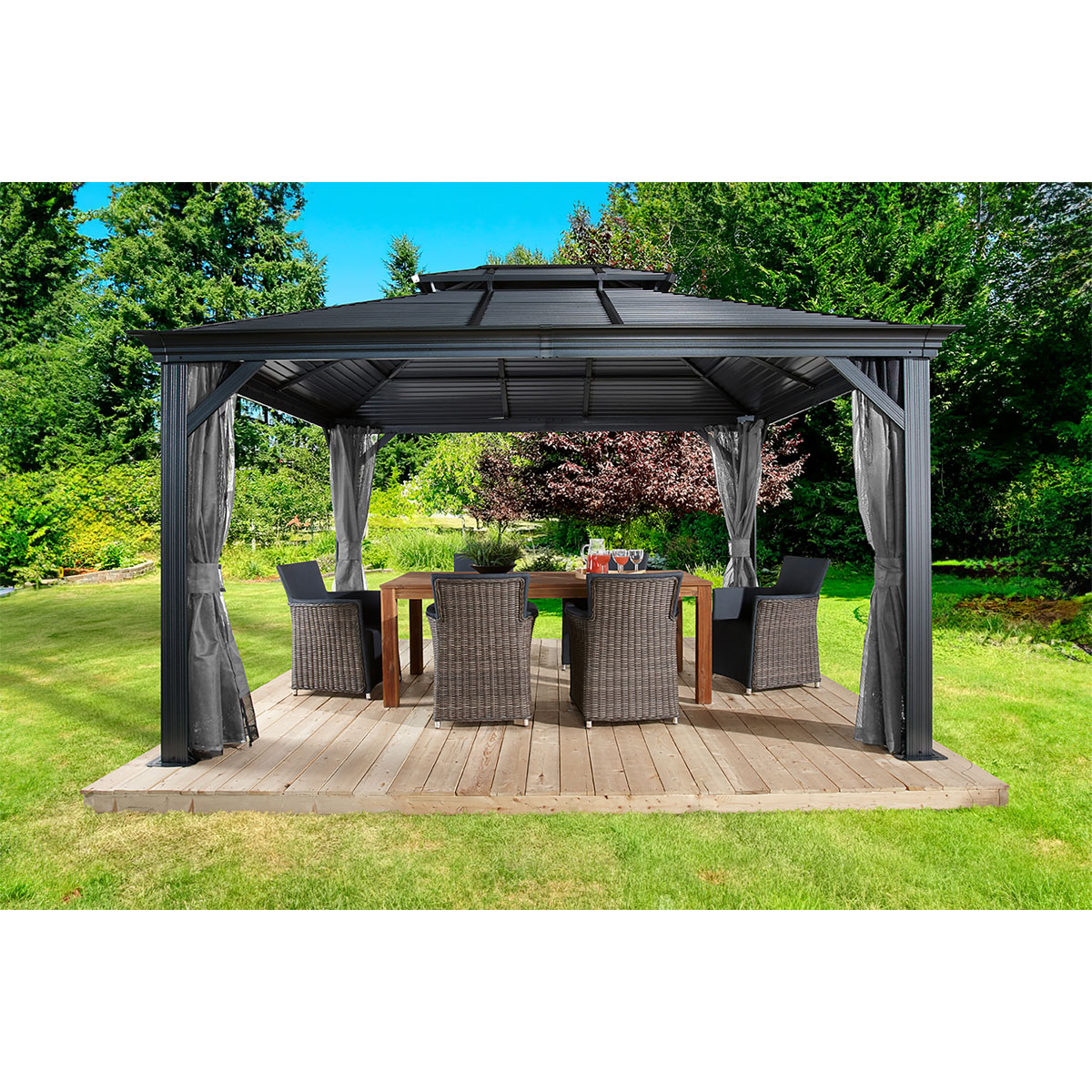 Sojag Pavillon Mykonos 1014 inkl. Moskitonetz 299x425x291,4cm Basaltgrau Bild 2