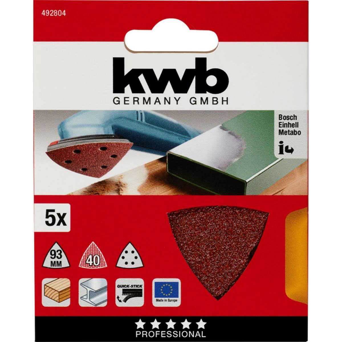 kwb  Schleifdreiecke Quick Stick Holz und Metall 93 mm K40 Bild 2