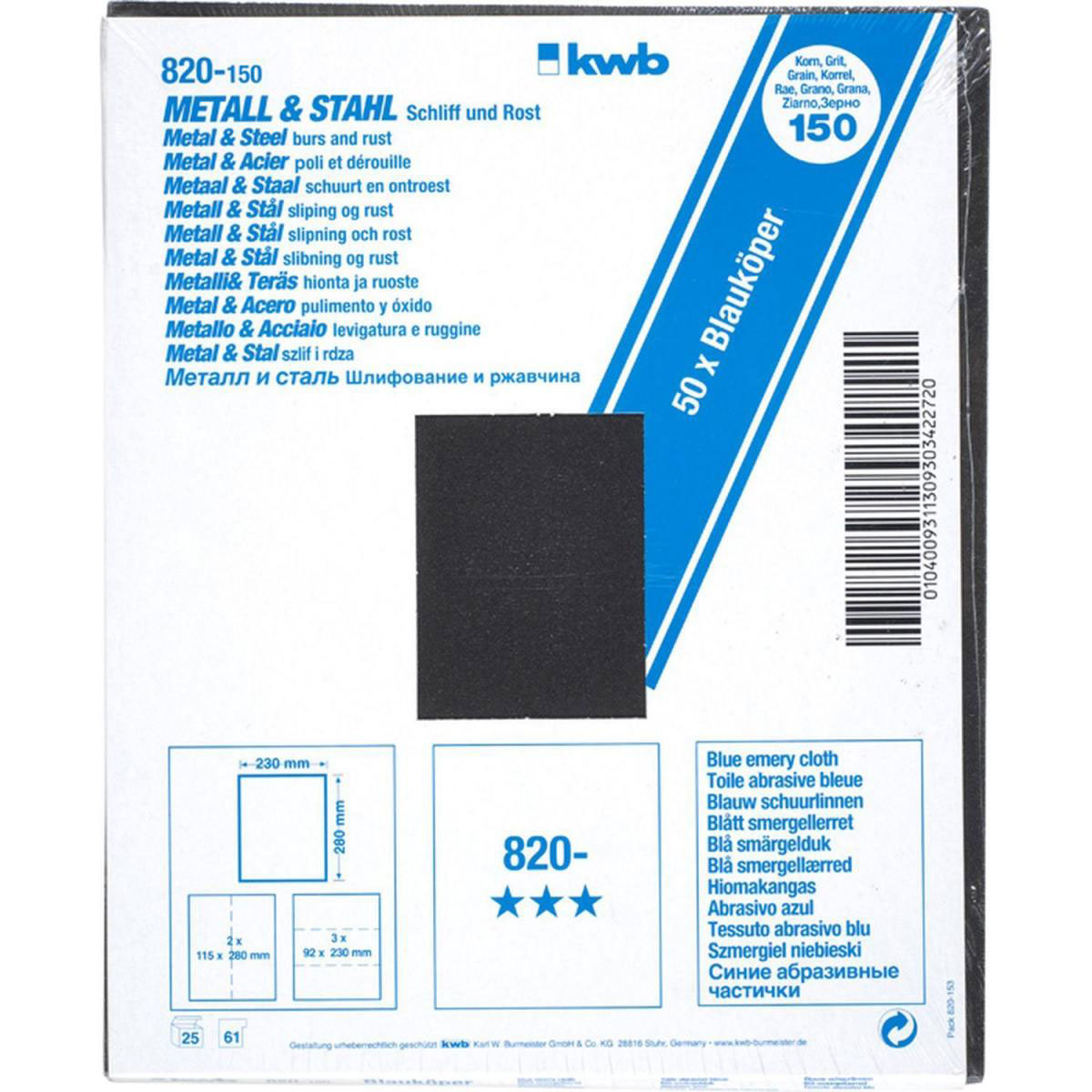 kwb  Schleifgewebe Metall und Stahl Blauköper 230 x 280 mm K150 Bild 2