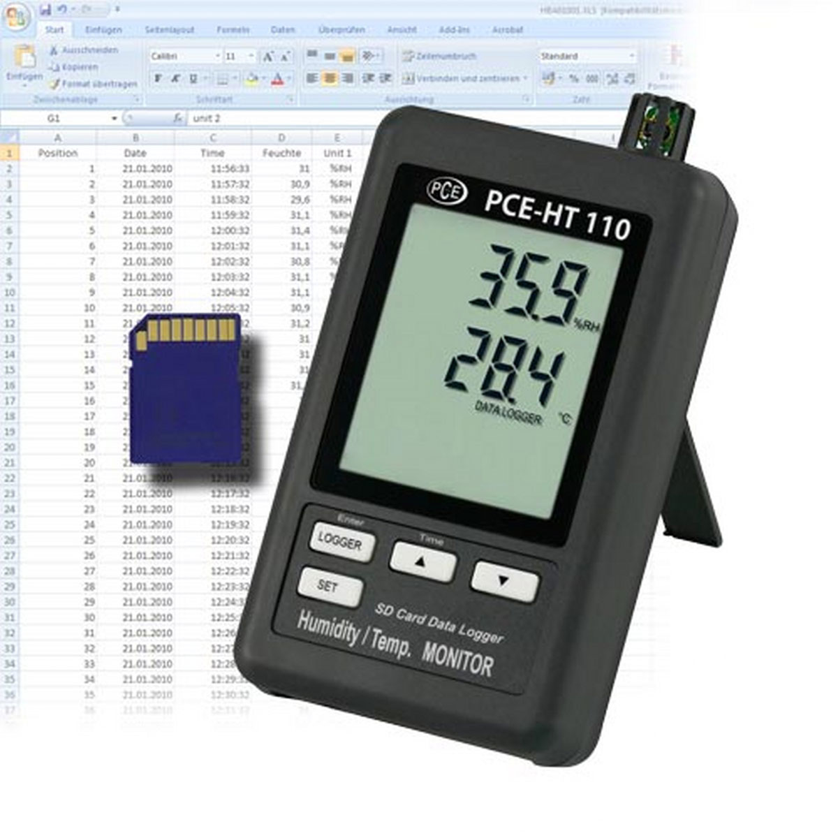 PCE Instruments Hygrometer „PCE-HT110“, für Temperatur und Feuchte