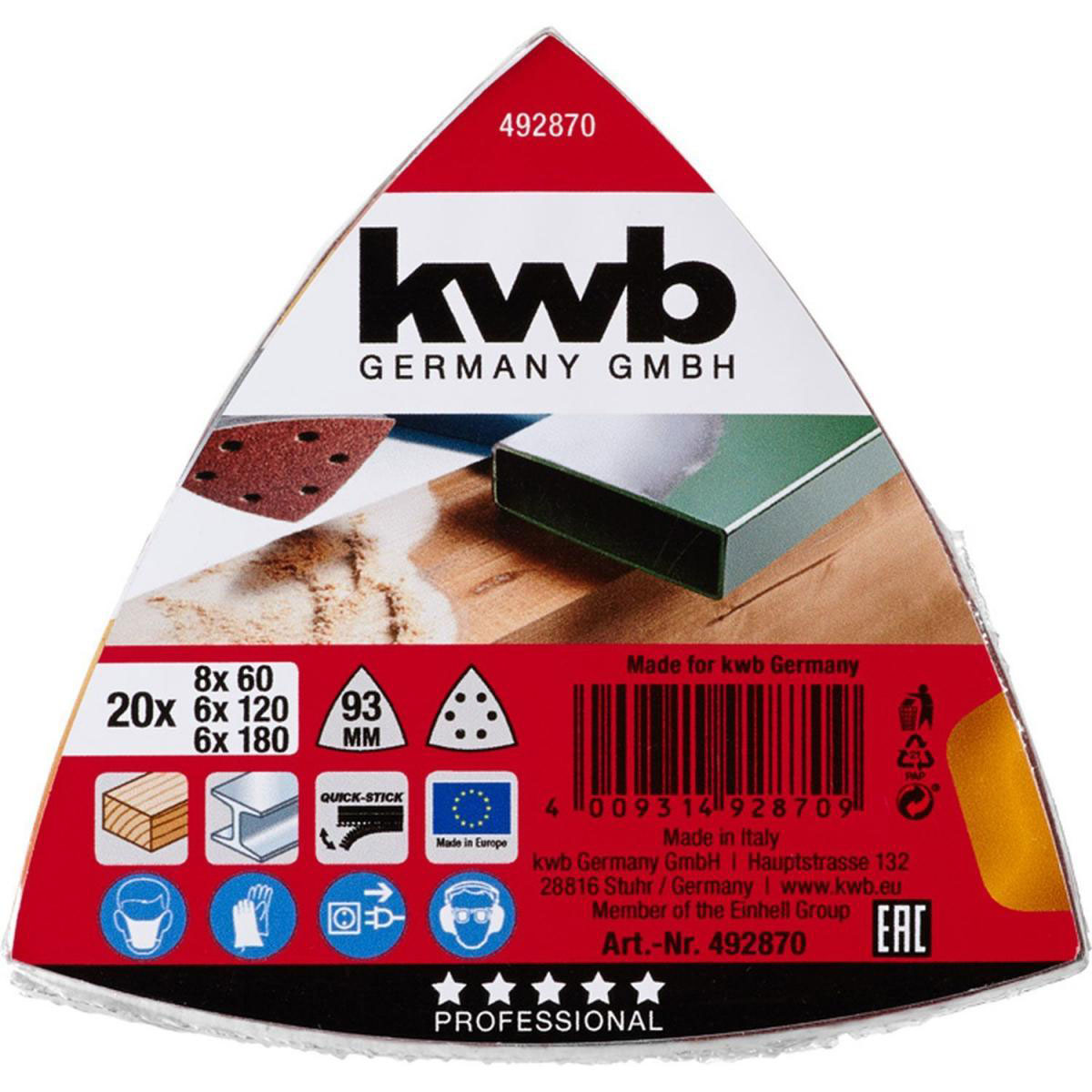 kwb  Schleifdreiecke Quick Stick Holz und Metall 93 mm Bild 2