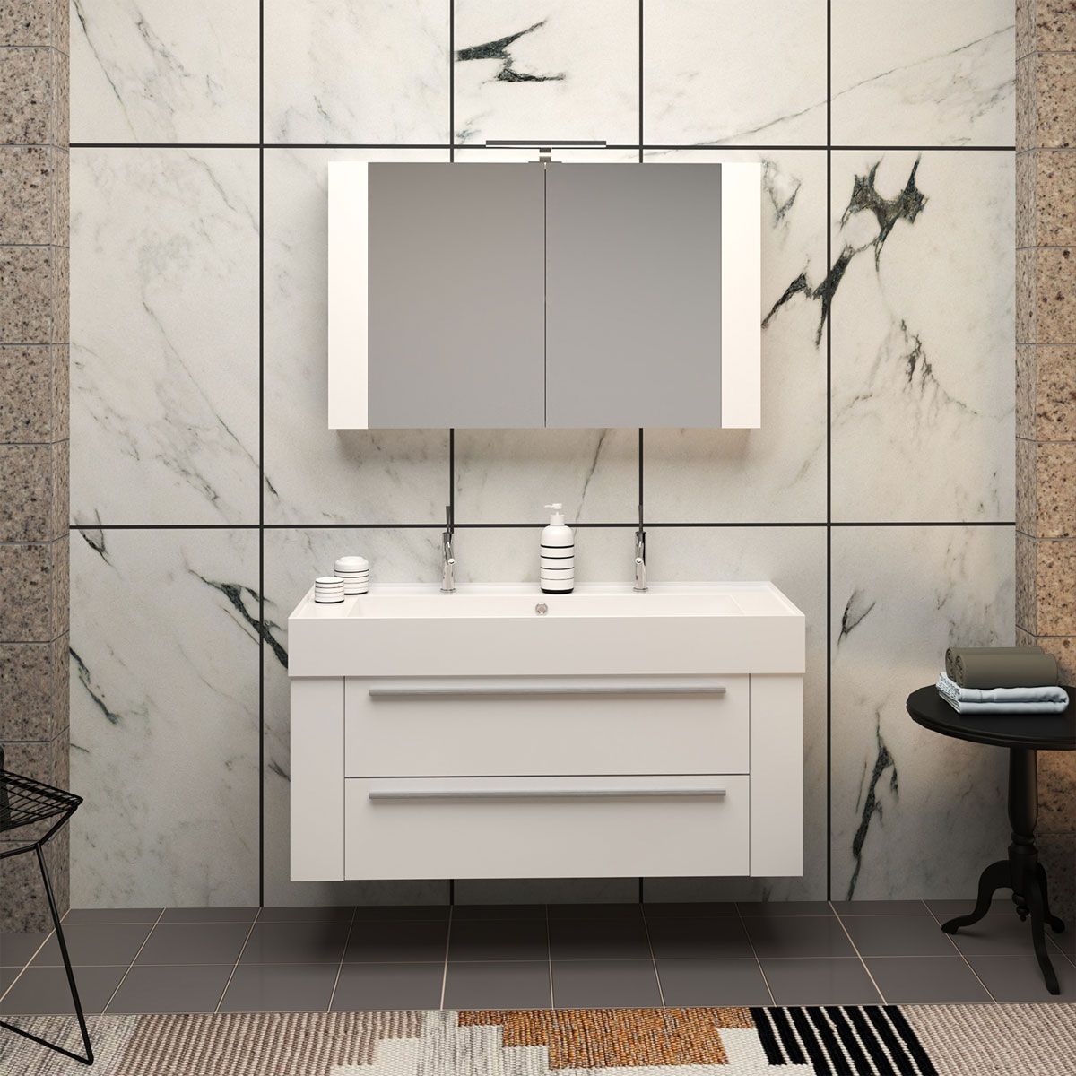 Progetto Idea Stella Badmöbel DOMUS 120 weiß mit Spiegelschrank und Lampe Bild 3