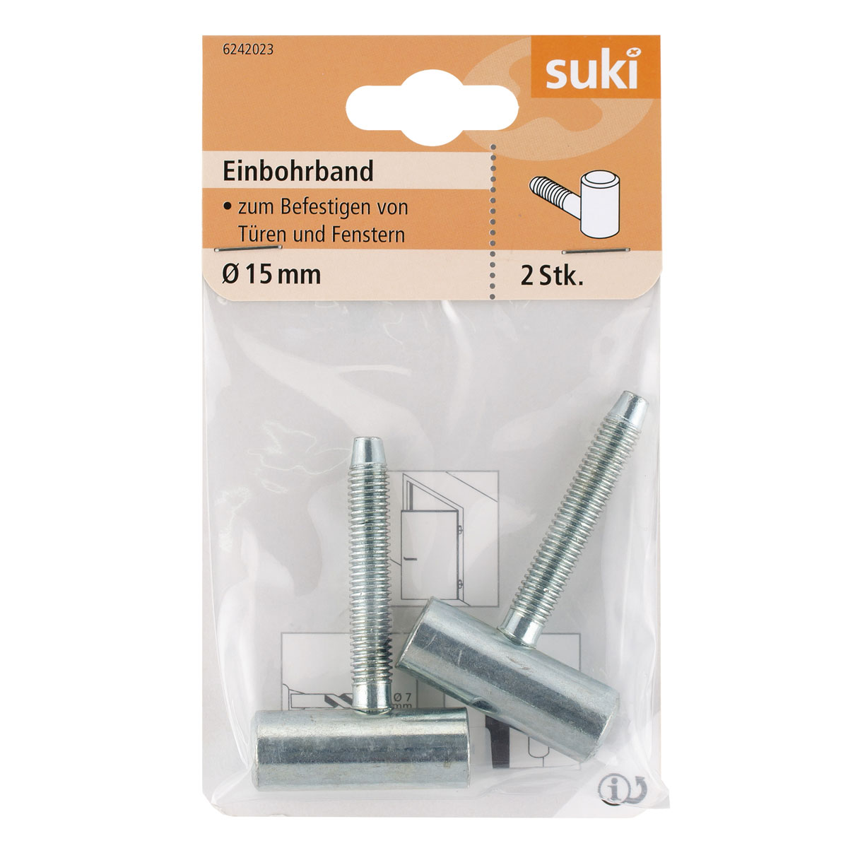 Suki Einbohrband-Oberteil Stahl 15 mm 1 Stift 2 Stück