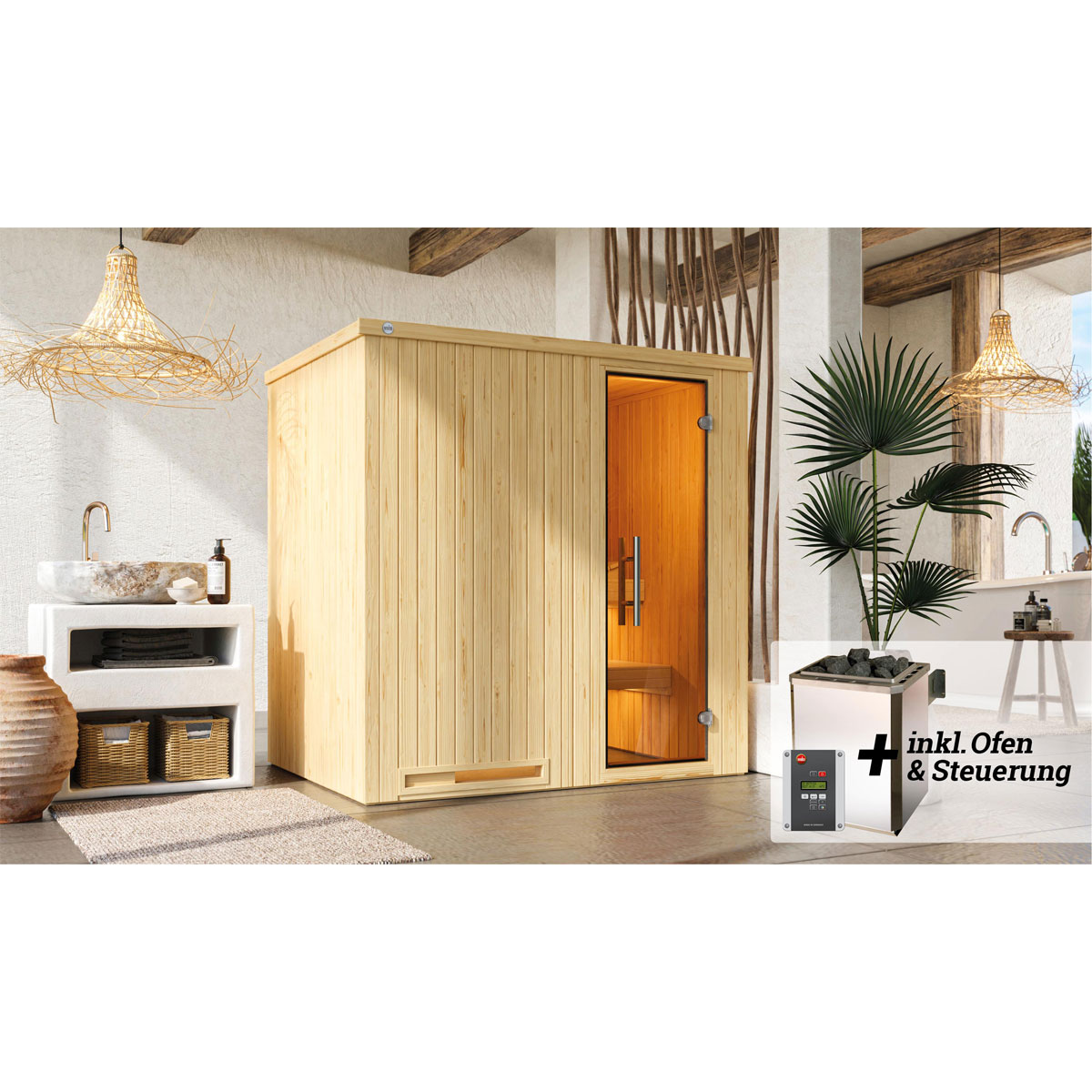 Weka  Elementsauna Halmstad Größe 1 Sparset 7,5 kW OS Massivholztuer Bild 2