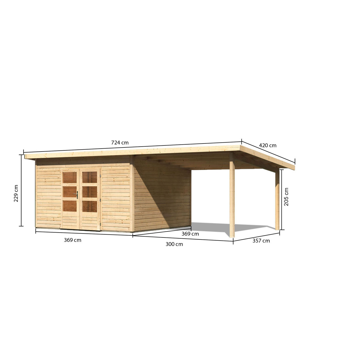Karibu  Gartenhaus Northeim 5 natur 40 mm mit Anbaudach Bild 2