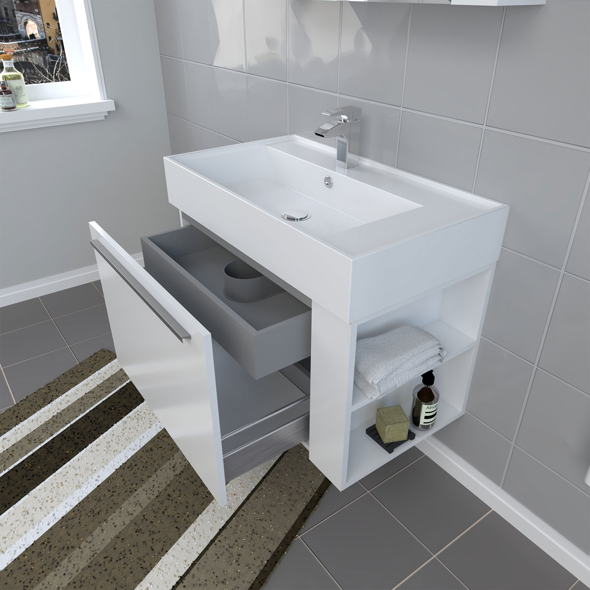 Progetto Idea Stella Badmöbel DOMUS 80 weiß mit Spiegelschrank und Lampe Bild 5