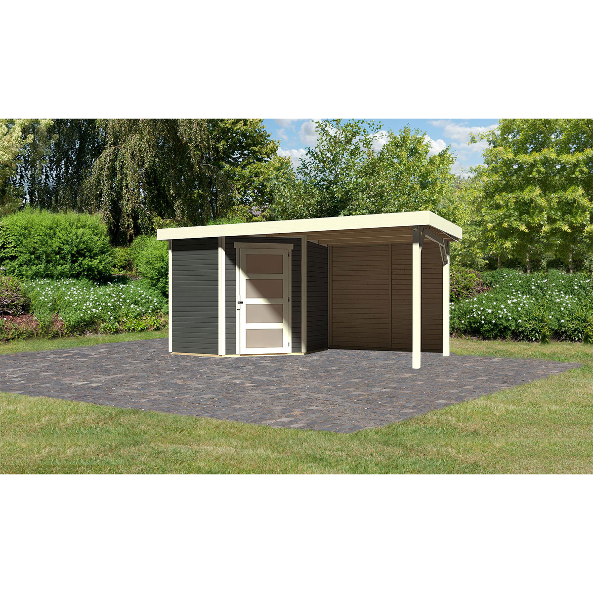 Karibu BBH Schwandorf 3 Set mit Anbau terragrau