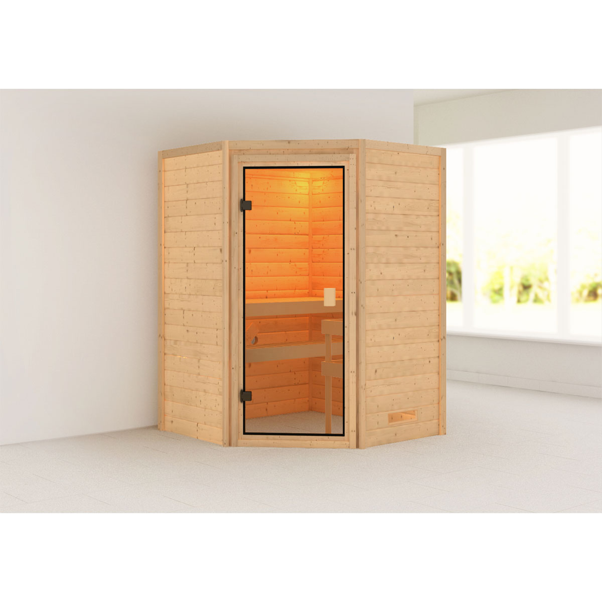 Karibu Sauna Antonia 3,6 kW naturbelassen Bio externe Steuerung ohne Dachkranz Bild 1