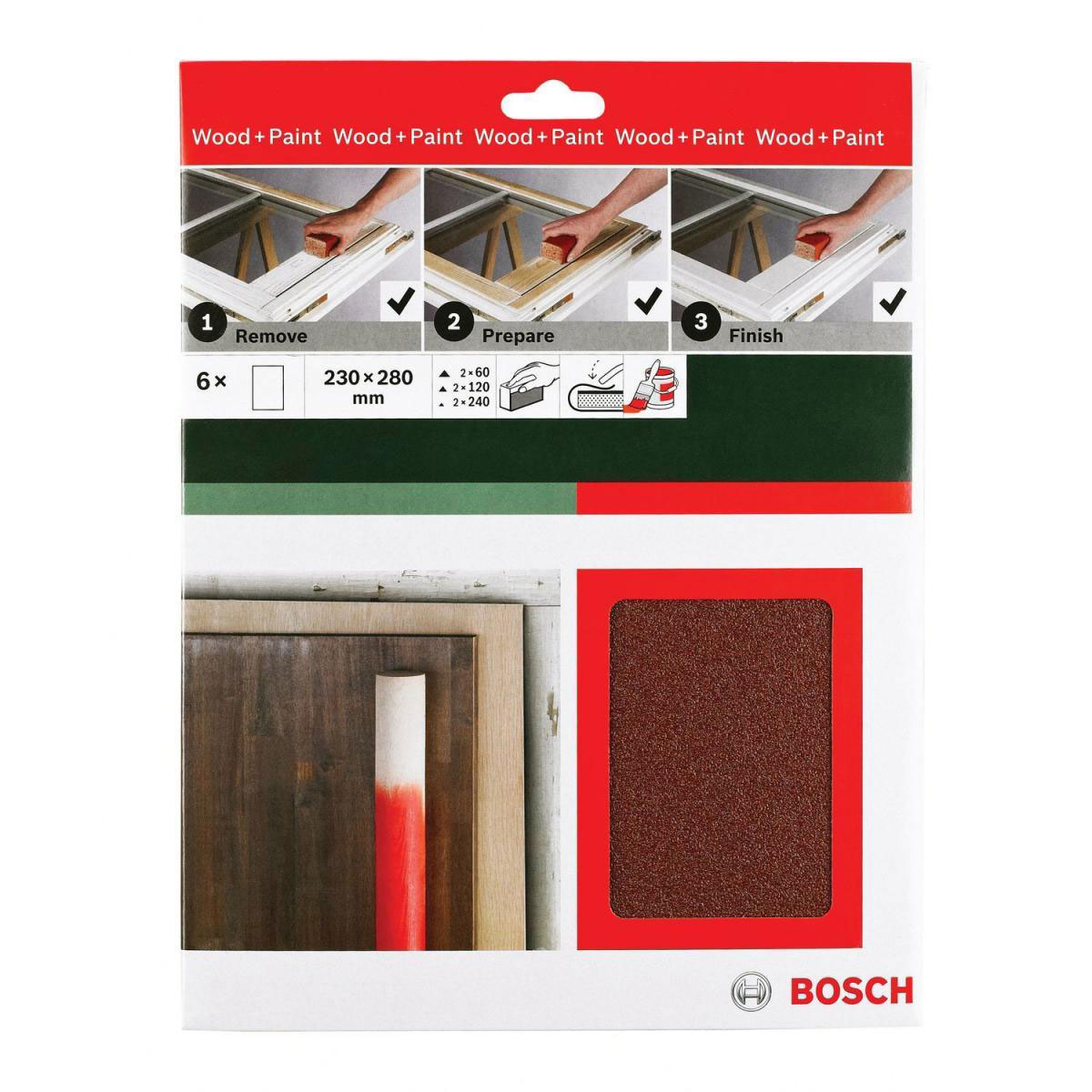 Bosch  DIY Handschleif-Set 230 x 280 mm 2xK60K120K240 6- teilig rot Bild 2