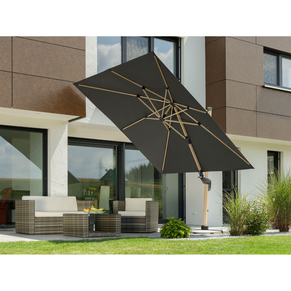 Schneider Schirme Sonnenschirm Rhodos Twist Woody 300 x 300 cm anthrazit Bild 7