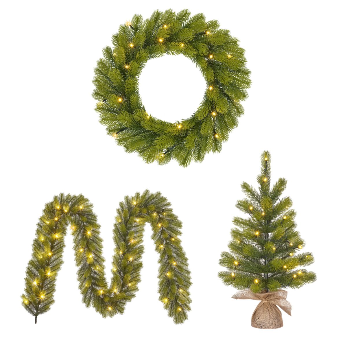 Set Nagoya Girlande Weihnachtsbaum Kranz grün 50 batteriebetriebene LED mit Timer