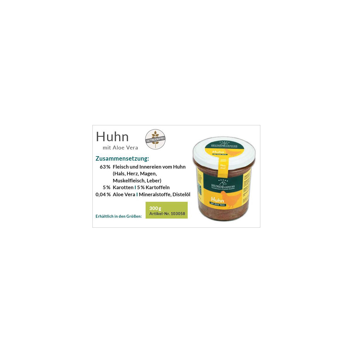 Hundefutter HundeGenuss Huhn und Aloe Vera 300 g