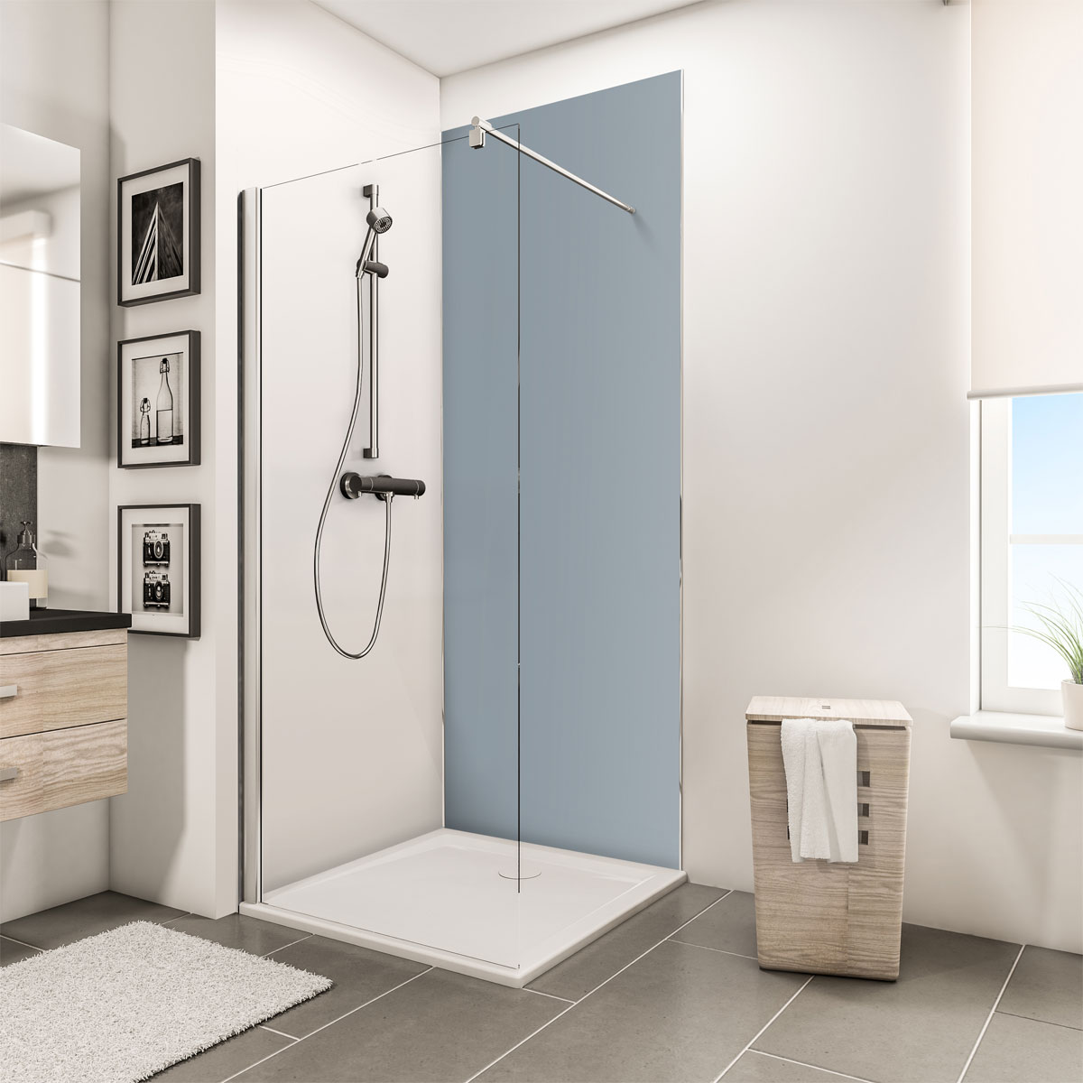 Schulte ExpressPlus Duschrueckwand DecoDesign Farbe Set Ecke hellgrau 2100 x 900 x 1200