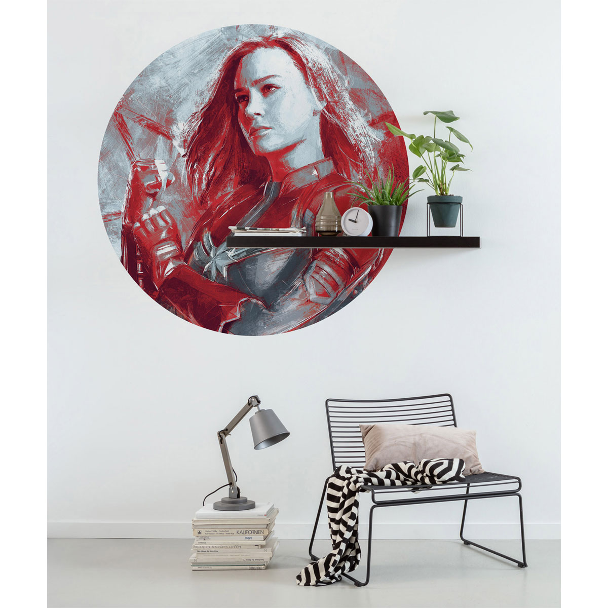 Komar Selbstklebende Vlies Fototapete rund Avengers Painting Captain Marvel Durchmesser 125 cm