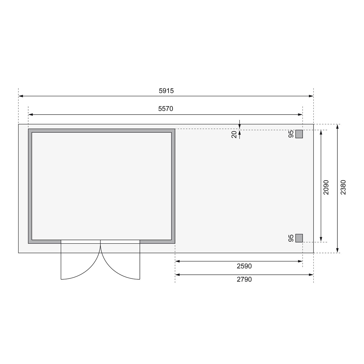 Karibu BBH Kerko 4 Set mit Anbaudach terragrau Bild 8
