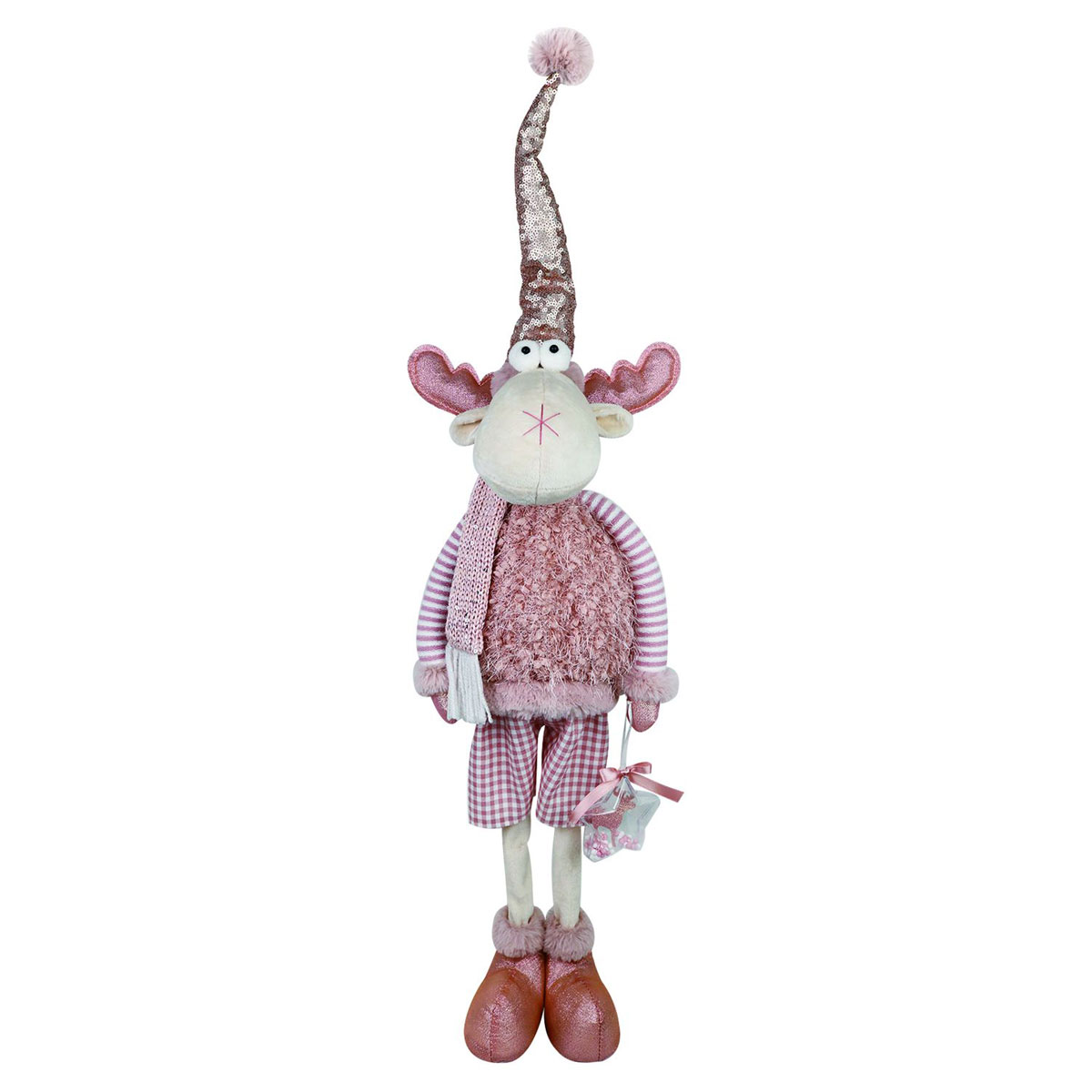 Ambientis Elch Junge stehend mit Stern 32 cm rosa