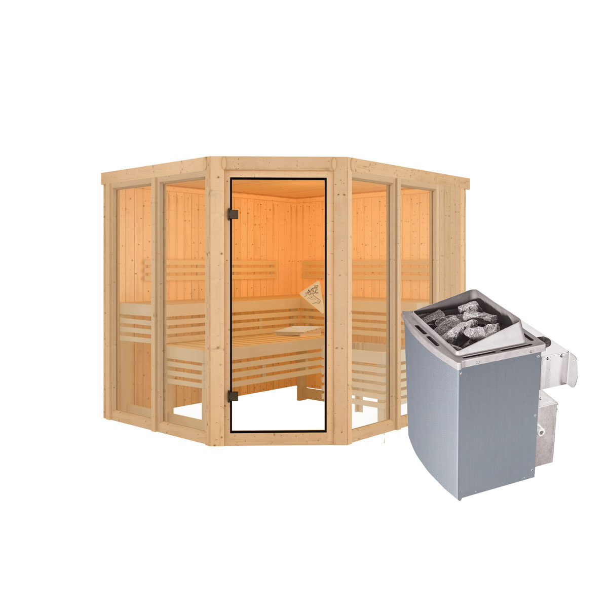 Karibu Sauna Ainur 3 naturbelassen integrierte Steuerung ohne Kranz Bild 3