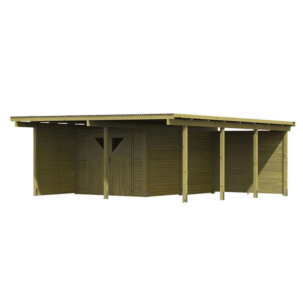 Karibu Doppelcarport Eco 2 Variante B inkl Abstellraum mit 2 Seitenwänden und Rückwand