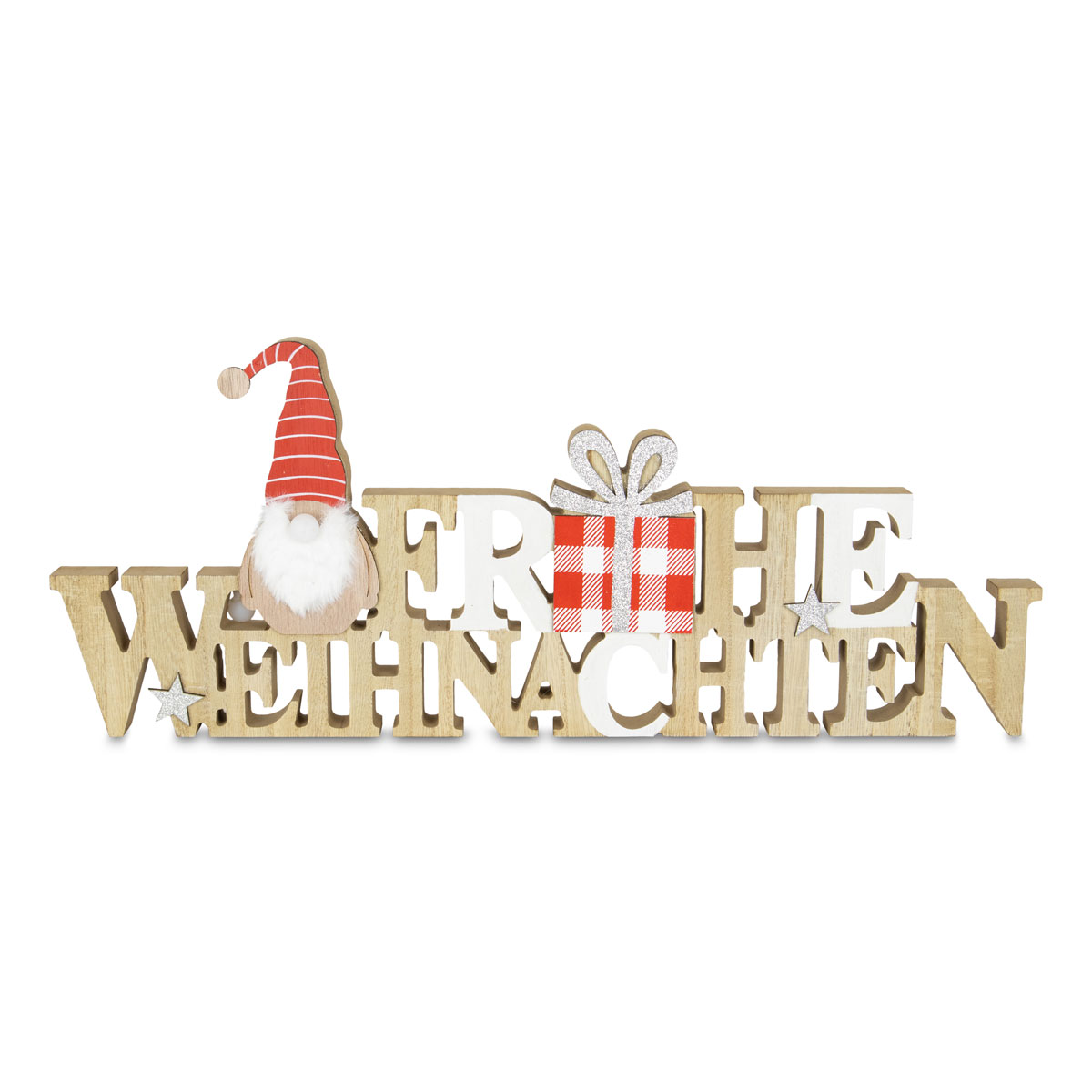 Schriftzug Frohe Weihnachten zum Stellen LED Batterie inklusive Holz 50 x 2,5 x 20,5 cm