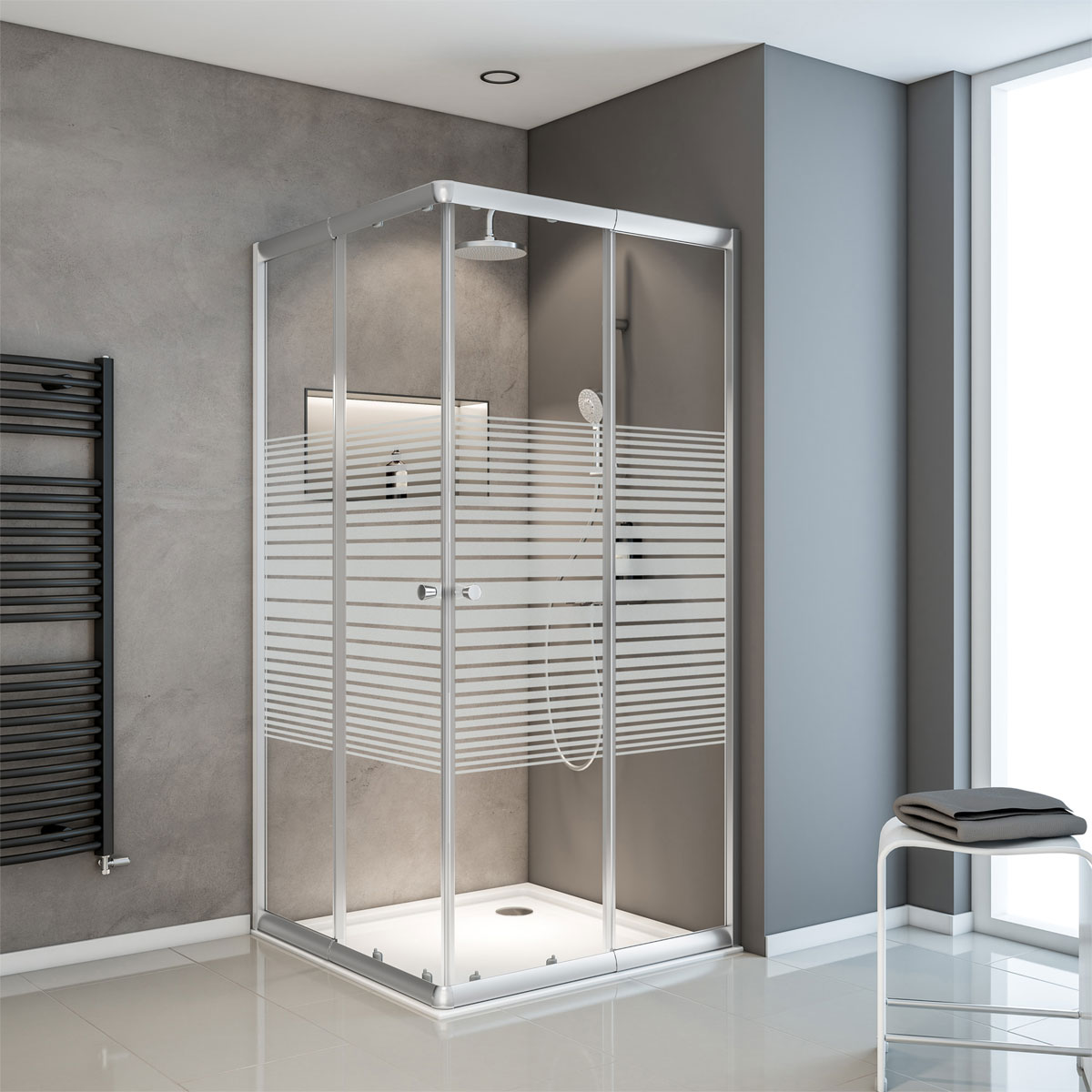 Schulte Eckdusche mit Schiebetür Sunny 75-90 x 180 x 75-90 cm ESG silberfarben Dekor Querstreifen 72 Bild 2