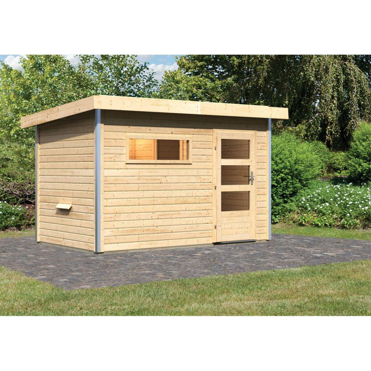 Karibu Saunahaus Skrollan 1 38 mm ohne Ofen moderne Tür Bild 4