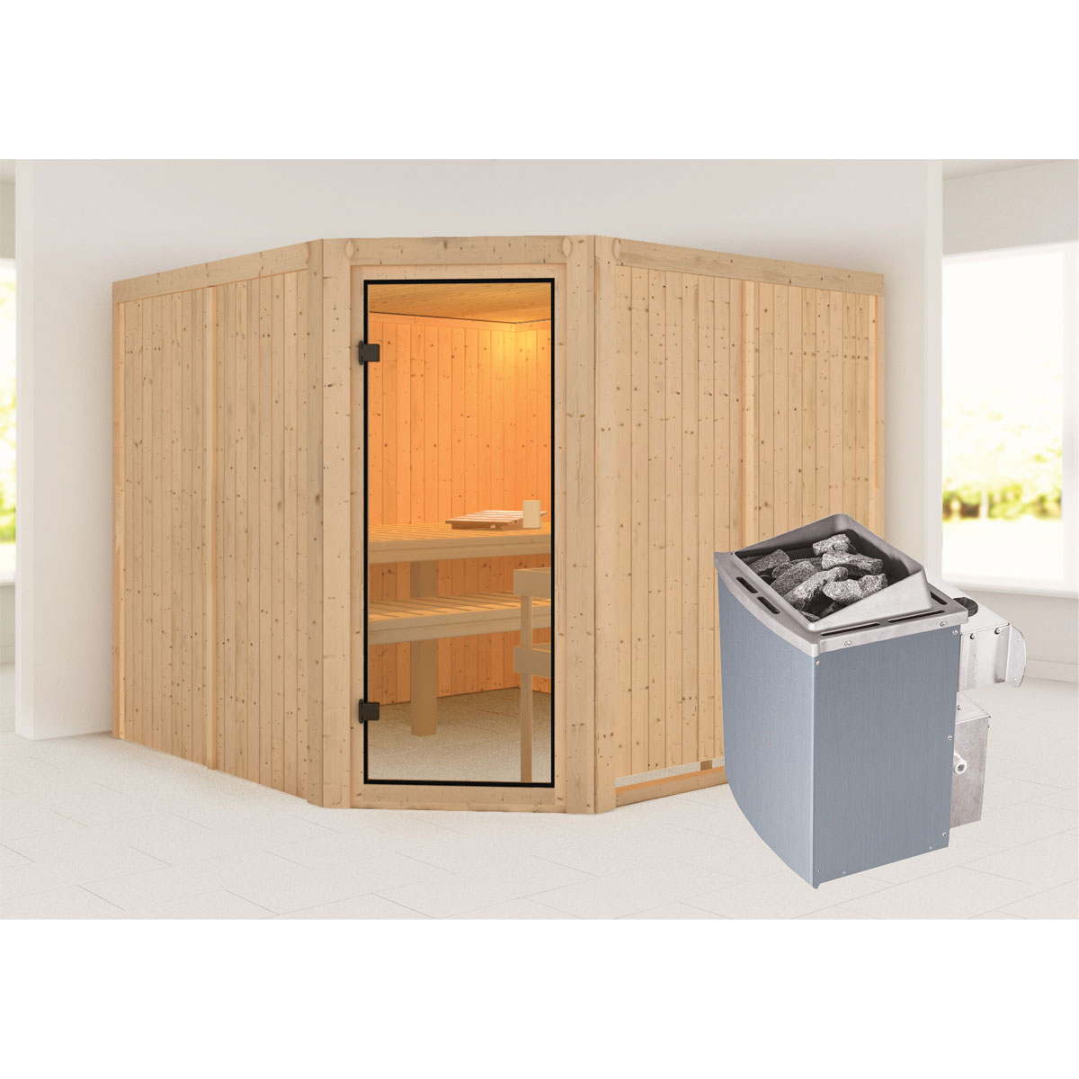 Karibu Sauna Ystad naturbelassen integrierte Steuerung