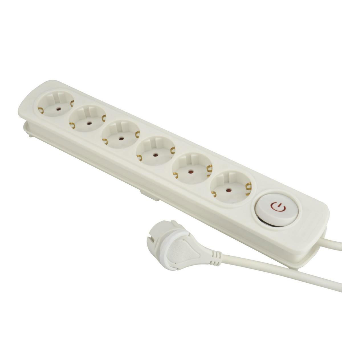 Steckdosenleiste 1,4 m 6-fach mit Schalter und Flachstecker anschraubbar weiß Steckdosenleiste 1,4 m 6-fach mit Schalter und Flachstecker anschraubbar weiß