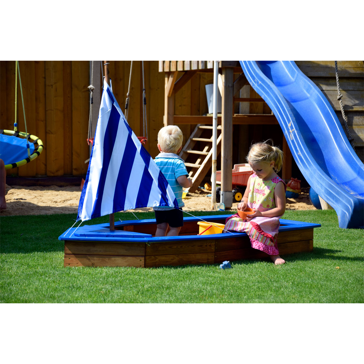 dobar Sandkasten Schiff-Form 180 x 96 x 125 cm blau-weiß gestreift Bild 4