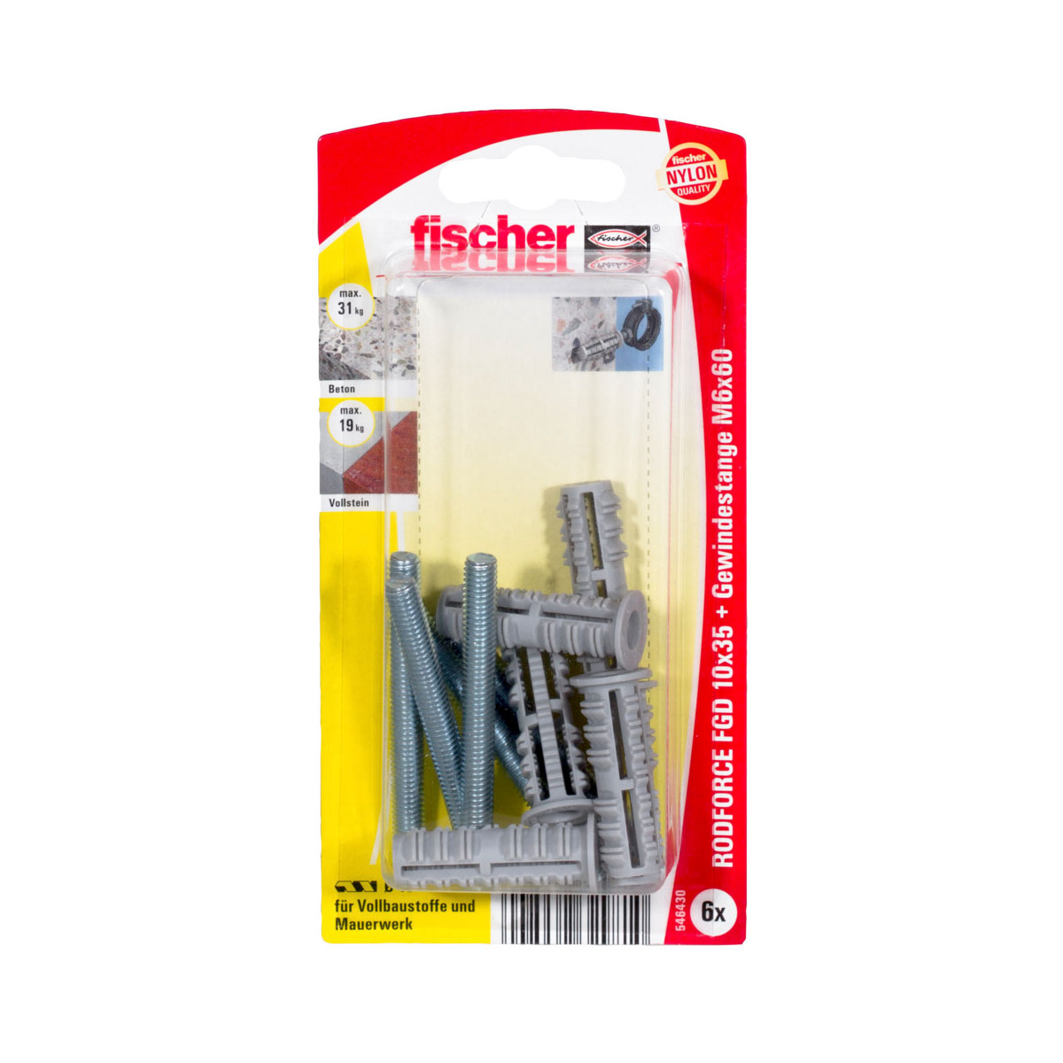 Fischer Gewindestangendübel RodForce M6 x 35 mm mit 60 mm Gewindestange 4 Stück