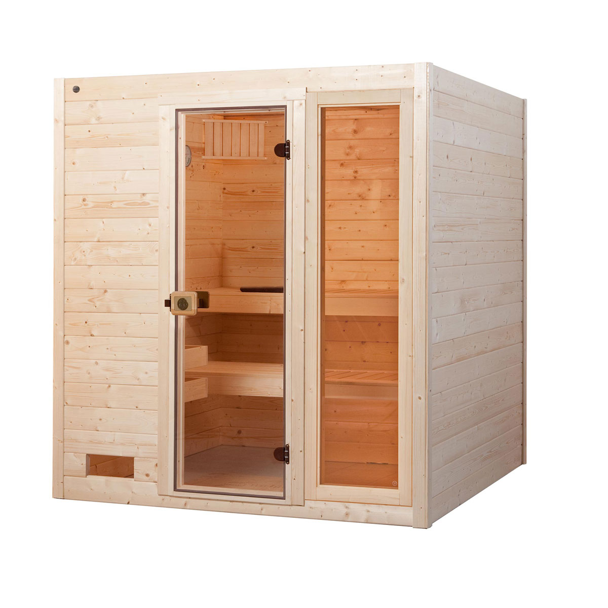 Weka  Massivholz-Sauna Valida Größe 2 Sparset 7,5 kW OS Glastuer und Fenster