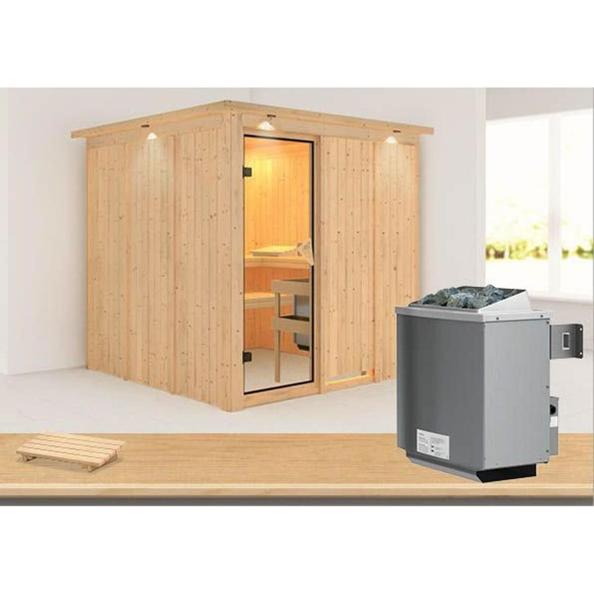 Karibu Systemsauna Rodin 68 mm 9 kW Ofen integr Strg mit Dachkranz Bild 1
