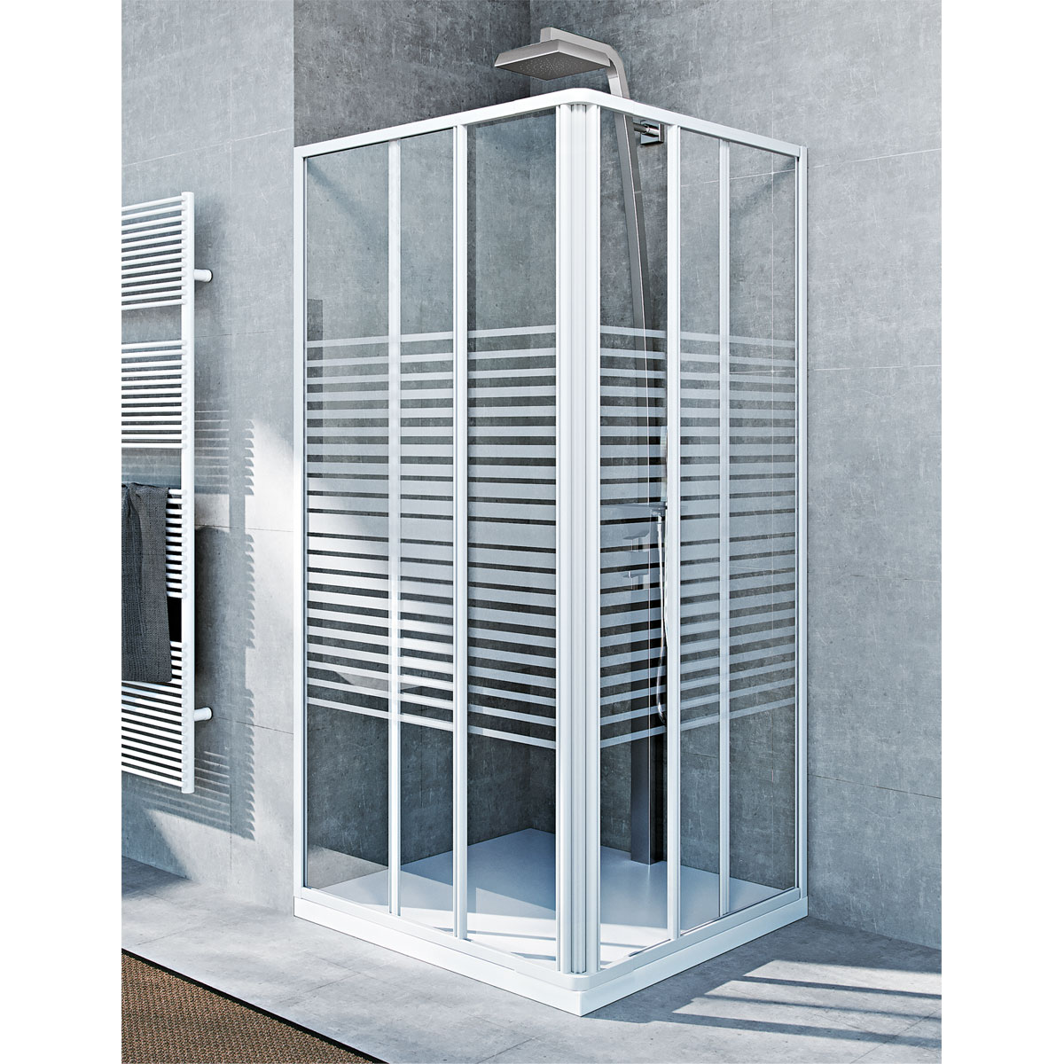 Eckdusche Java 79-90 x 185 x 79-90 cm mit Streifendekor