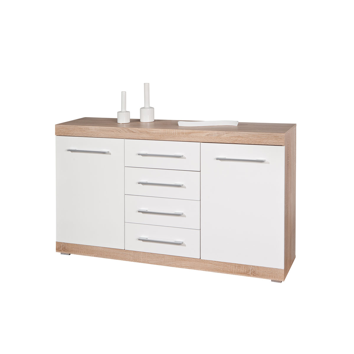 Inter Link Kommode „Lublin Typ 4“, Eiche Sonoma, weiß, 155x87x40 cm