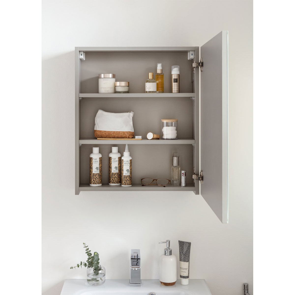 BADMOBIL Spiegelschrank FOTON 52 x 63 x 14 cm Tür rechts mit LED verdeckter Sensorschalter hellgrau Bild 3