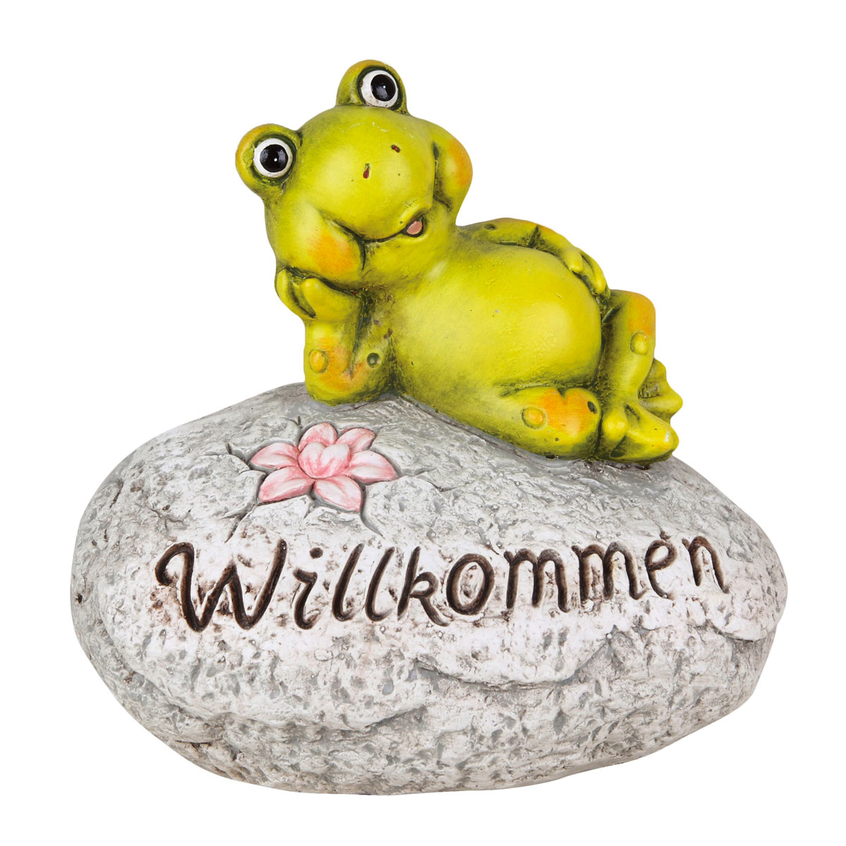 Haveson Frosch auf Stein Willkommen Polystone LxBxH ca 30 x 20 x 28,5