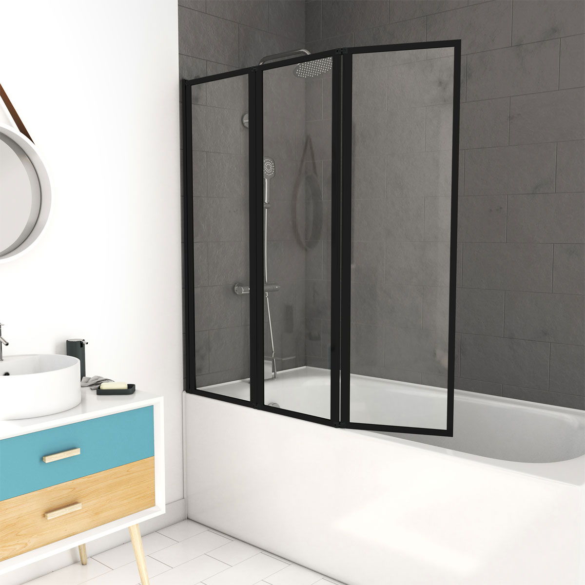 Aurlane Badewannenfaltwand Triple schwarz 125 143 cm Bild 5