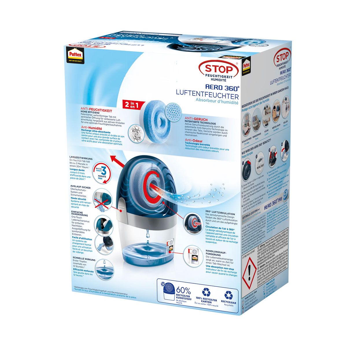 Pattex Luftentfeuchter AERO 360 1 x Gerät inkl 1 x Nachfülltab 450 g Bild 3