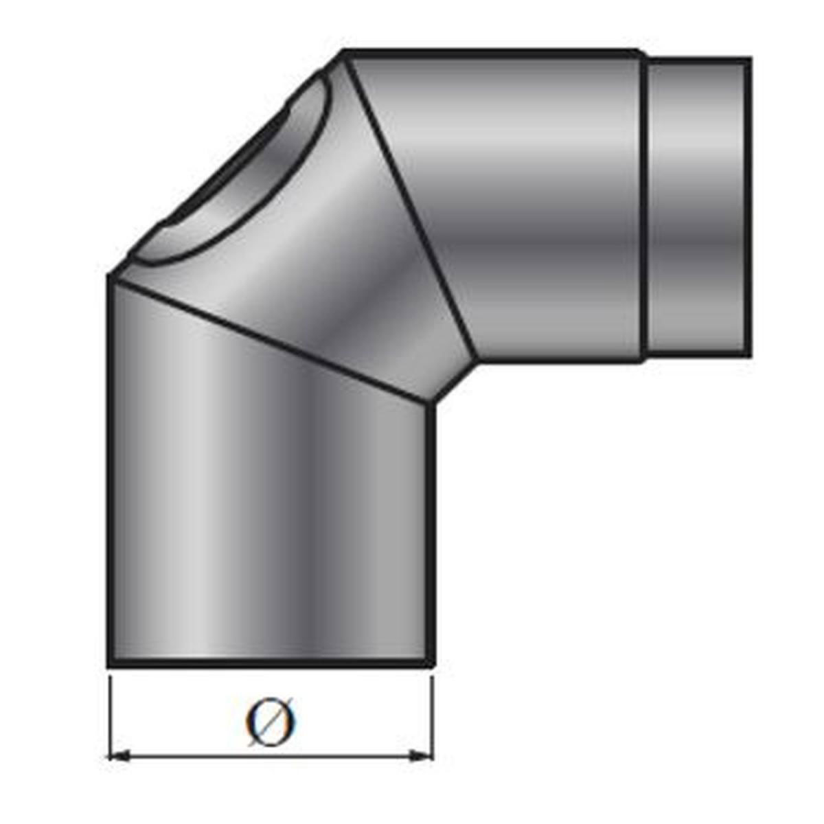 MyFireTool Rauchrohrbogen 90 Grad Ø 150 mm schwarz 2 mm mit Tür 3-teilig
